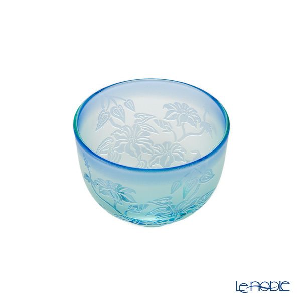 太武朗工房／タブロー 彫刻硝子 夢柄子 鉄線紋 ぐい呑／豆鉢 グリーン／ブルー 80ml 4100