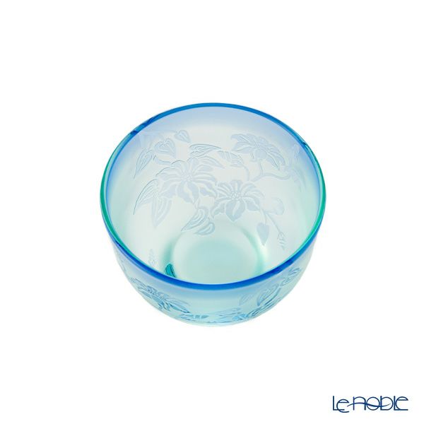 太武朗工房／タブロー 彫刻硝子 夢柄子 鉄線紋 ぐい呑／豆鉢 グリーン／ブルー 80ml 4100