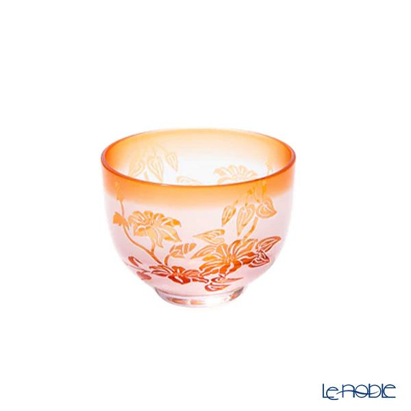 太武朗工房／タブロー 彫刻硝子 夢柄子 鉄線紋 ぐい呑／豆鉢 ピンクレッド 80ml 4300