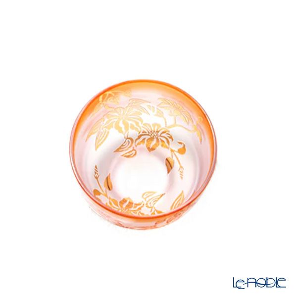 太武朗工房／タブロー 彫刻硝子 夢柄子 鉄線紋 ぐい呑／豆鉢 ピンクレッド 80ml 4300