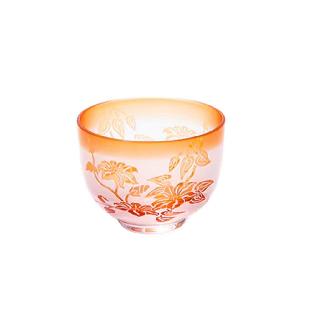 太武朗工房／タブロー 彫刻硝子 夢柄子 鉄線紋 ぐい呑／豆鉢 ピンクレッド 80ml 4300