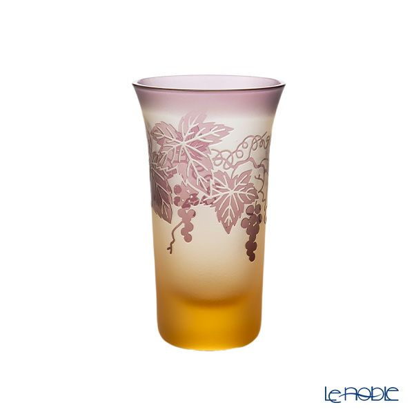 太武朗工房／タブロー 彫刻硝子 夢柄子 ぶどう紋 一口ビールグラス アンバー／パープル 120ml 3106