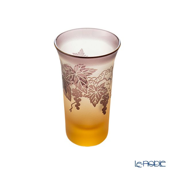 太武朗工房／タブロー 彫刻硝子 夢柄子 ぶどう紋 一口ビールグラス アンバー／パープル 120ml 3106