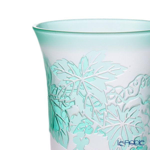 太武朗工房／タブロー 彫刻硝子 夢柄子 ぶどう紋 一口ビールグラス ピンク／グリーン 120ml 3006