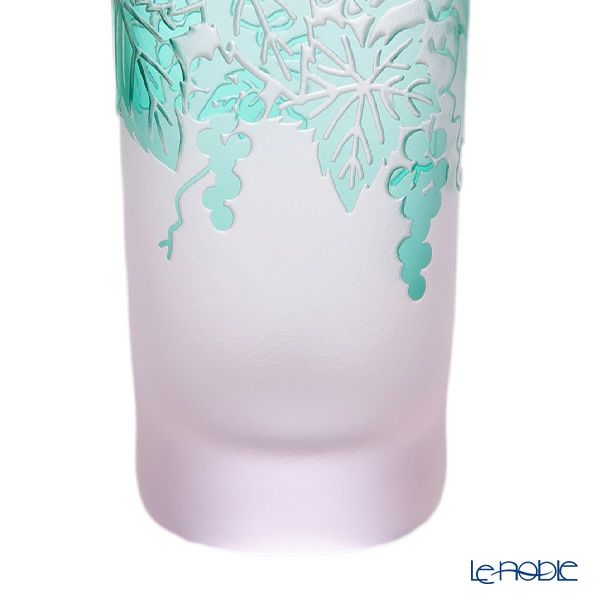 太武朗工房／タブロー 彫刻硝子 夢柄子 ぶどう紋 一口ビールグラス ピンク／グリーン 120ml 3006