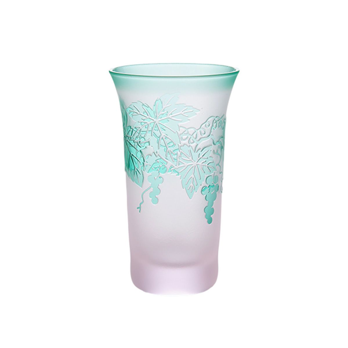 太武朗工房／タブロー 彫刻硝子 夢柄子 ぶどう紋 一口ビールグラス ピンク／グリーン 120ml 3006
