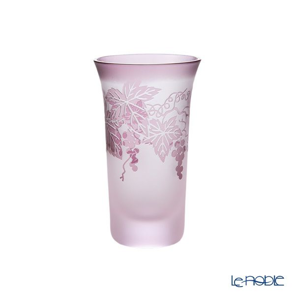 太武朗工房／タブロー 彫刻硝子 夢柄子 ぶどう紋 一口ビールグラス ピンク／パープル 120ml 3406
