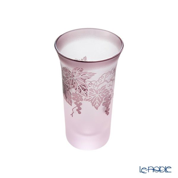 太武朗工房／タブロー 彫刻硝子 夢柄子 ぶどう紋 一口ビールグラス ピンク／パープル 120ml 3406
