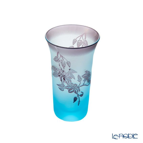 太武朗工房／タブロー 彫刻硝子 夢柄子 鉄線紋 一口ビールグラス ブルー／パープル 120ml 3506