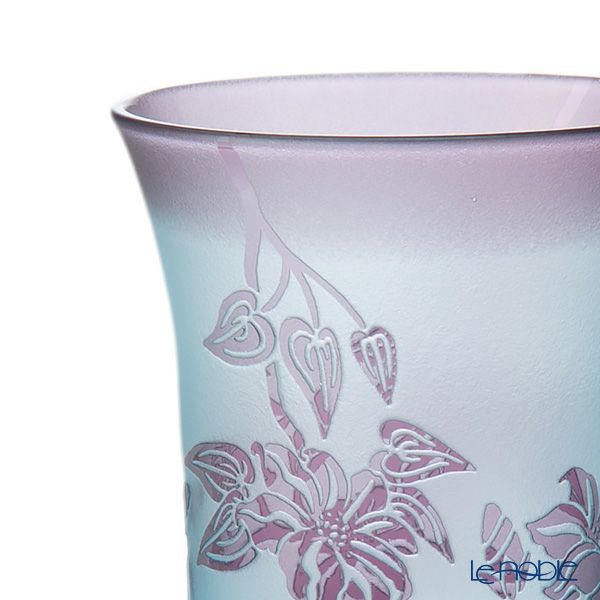 太武朗工房／タブロー 彫刻硝子 夢柄子 鉄線紋 一口ビールグラス ブルー／パープル 120ml 3506