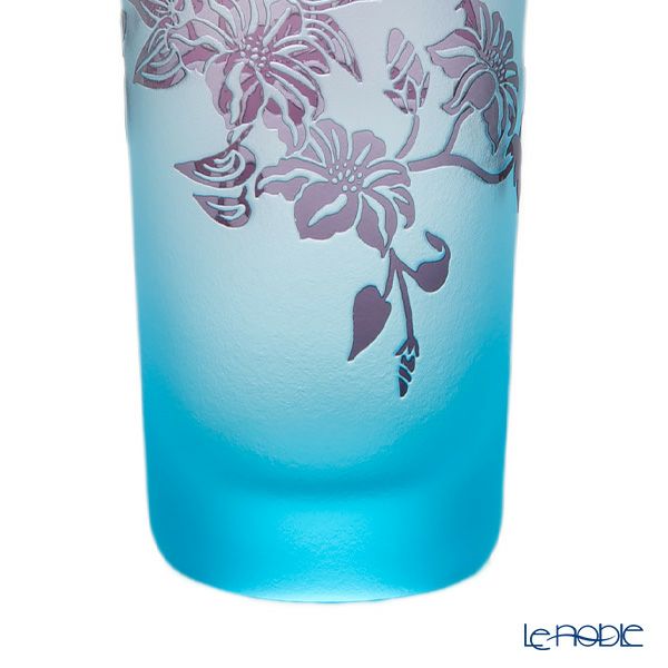 太武朗工房／タブロー 彫刻硝子 夢柄子 鉄線紋 一口ビールグラス ブルー／パープル 120ml 3506