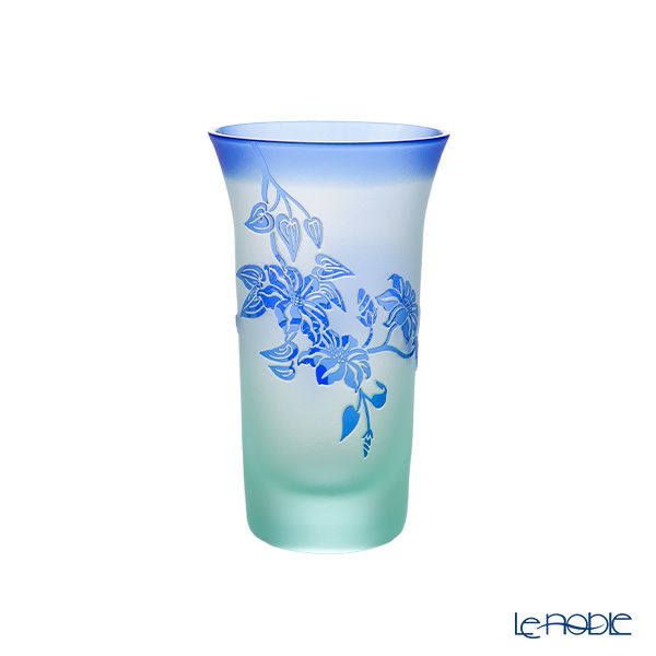 太武朗工房／タブロー 彫刻硝子 夢柄子 鉄線紋 一口ビールグラス グリーン／ブルー 120ml 4106