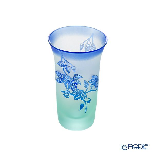 太武朗工房／タブロー 彫刻硝子 夢柄子 鉄線紋 一口ビールグラス グリーン／ブルー 120ml 4106