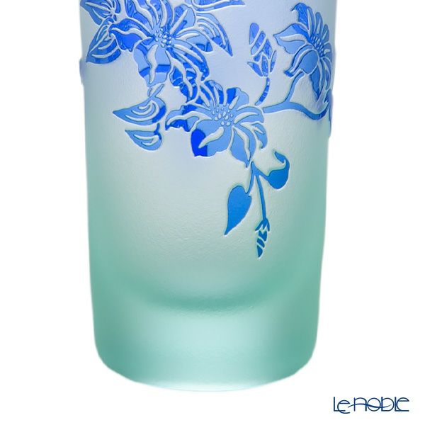 太武朗工房／タブロー 彫刻硝子 夢柄子 鉄線紋 一口ビールグラス グリーン／ブルー 120ml 4106