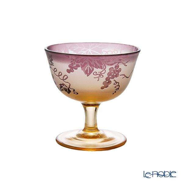 太武朗工房／タブロー 彫刻硝子 夢柄子 ぶどう紋 食前酒グラス／脚付小鉢 アンバー／パープル 100ml 3107