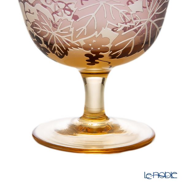 太武朗工房／タブロー 彫刻硝子 夢柄子 ぶどう紋 食前酒グラス／脚付小鉢 アンバー／パープル 100ml 3107