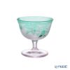 太武朗工房／タブロー 彫刻硝子 夢柄子 ぶどう紋 食前酒グラス／脚付小鉢 ピンク／グリーン 100ml 3007