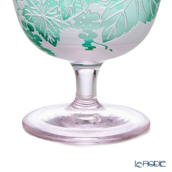 太武朗工房／タブロー 彫刻硝子 夢柄子 ぶどう紋 食前酒グラス／脚付小鉢 ピンク／グリーン 100ml 3007