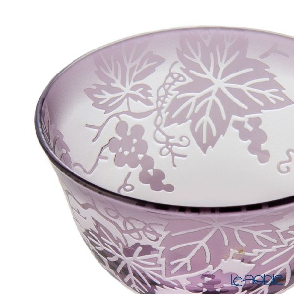 太武朗工房／タブロー 彫刻硝子 夢柄子 ぶどう紋 食前酒グラス／脚付小鉢 ピンク／パープル 100ml 3407