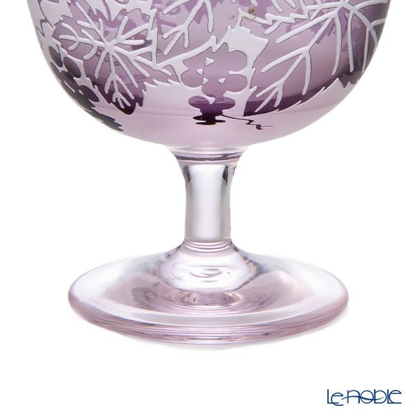 太武朗工房／タブロー 彫刻硝子 夢柄子 ぶどう紋 食前酒グラス／脚付小鉢 ピンク／パープル 100ml 3407