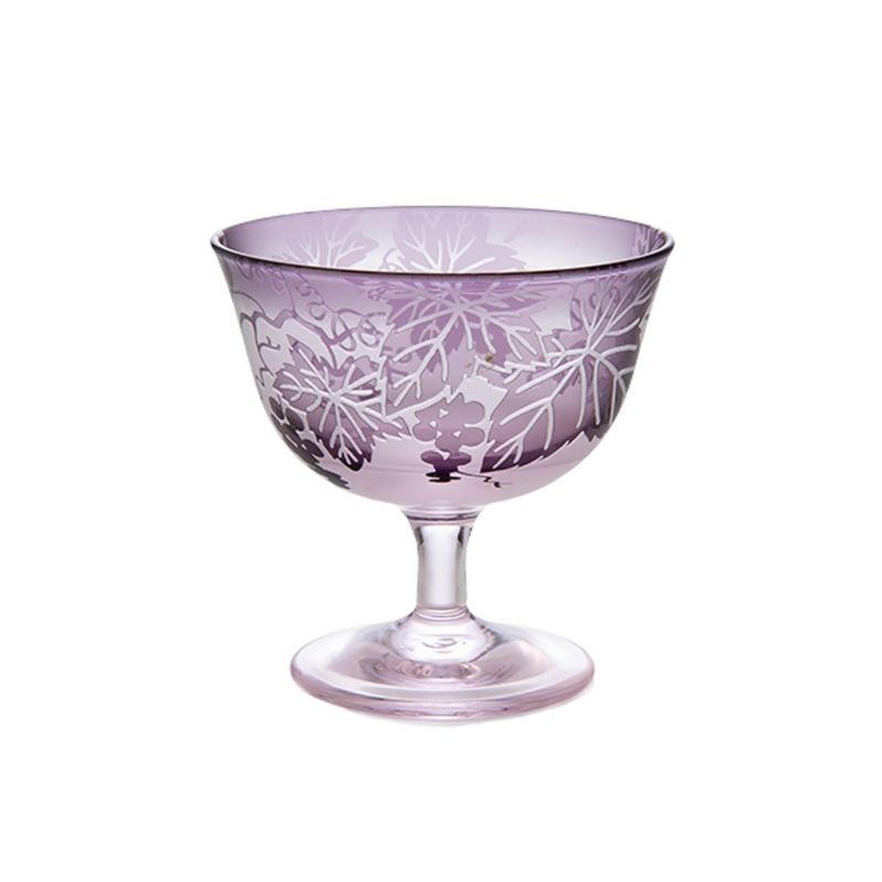 太武朗工房／タブロー 彫刻硝子 夢柄子 ぶどう紋 食前酒グラス／脚付