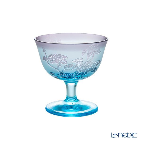太武朗工房／タブロー 彫刻硝子 夢柄子 鉄線紋 食前酒グラス／脚付小鉢 ブルー／パープル 100ml 3507