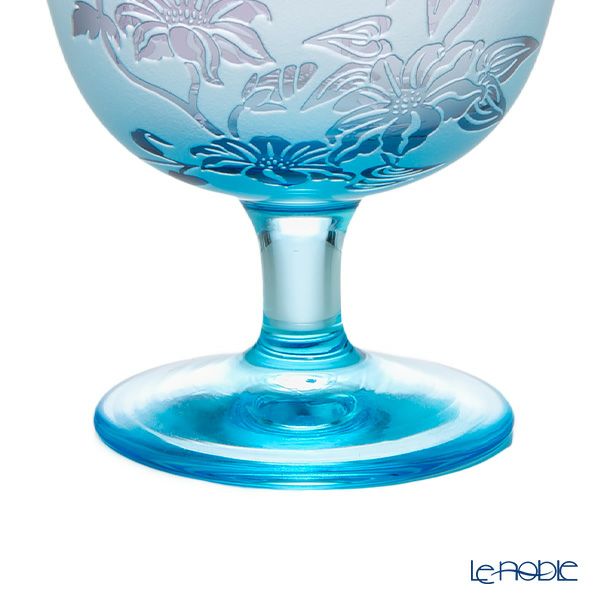 太武朗工房／タブロー 彫刻硝子 夢柄子 鉄線紋 食前酒グラス／脚付小鉢 ブルー／パープル 100ml 3507