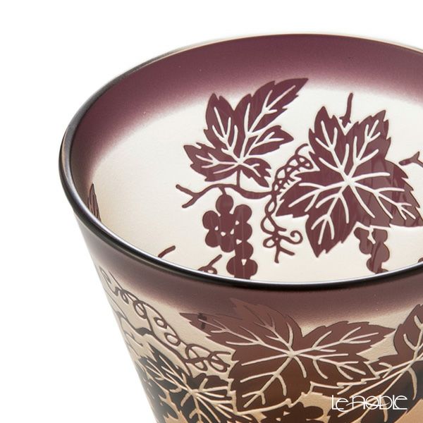 太武朗工房／タブロー 彫刻硝子 夢柄子 ぶどう紋 高台オールドグラス アンバー／パープル 210ml 3167