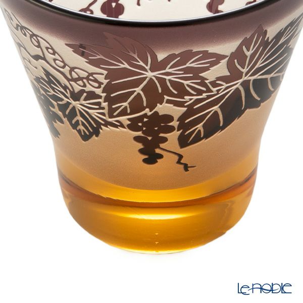 太武朗工房／タブロー 彫刻硝子 夢柄子 ぶどう紋 高台オールドグラス アンバー／パープル 210ml 3167