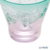 太武朗工房／タブロー 彫刻硝子 夢柄子 ぶどう紋 高台オールドグラス ピンク／グリーン 210ml 3067