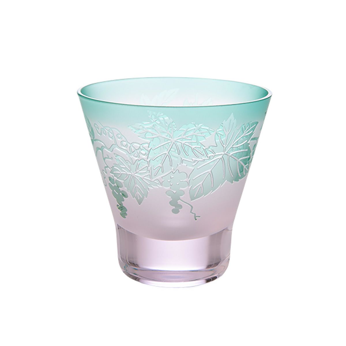 太武朗工房／タブロー 彫刻硝子 夢柄子 ぶどう紋 高台オールドグラス ピンク／グリーン 210ml 3067