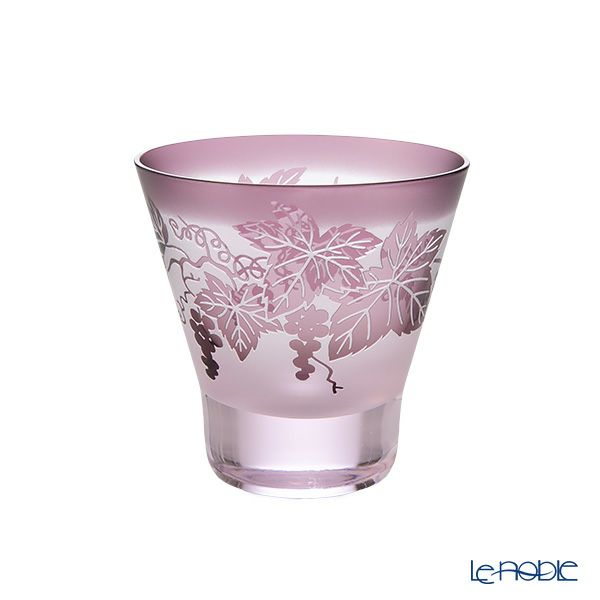 太武朗工房／タブロー 彫刻硝子 夢柄子 ぶどう紋 高台オールドグラス ピンク／パープル 210ml 3467
