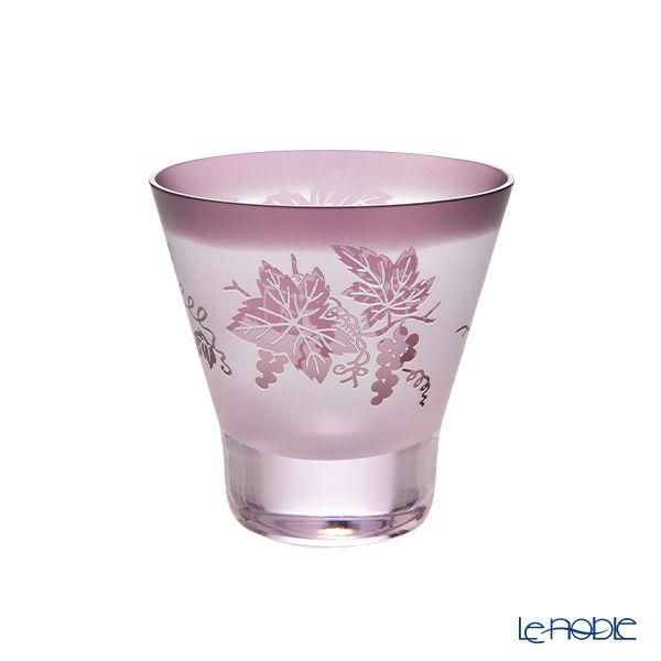 太武朗工房／タブロー 彫刻硝子 夢柄子 ぶどう紋 高台オールドグラス ピンク／パープル 210ml 3467