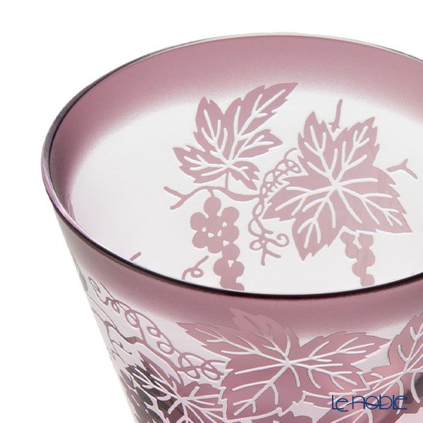 太武朗工房／タブロー 彫刻硝子 夢柄子 ぶどう紋 高台オールドグラス ピンク／パープル 210ml 3467