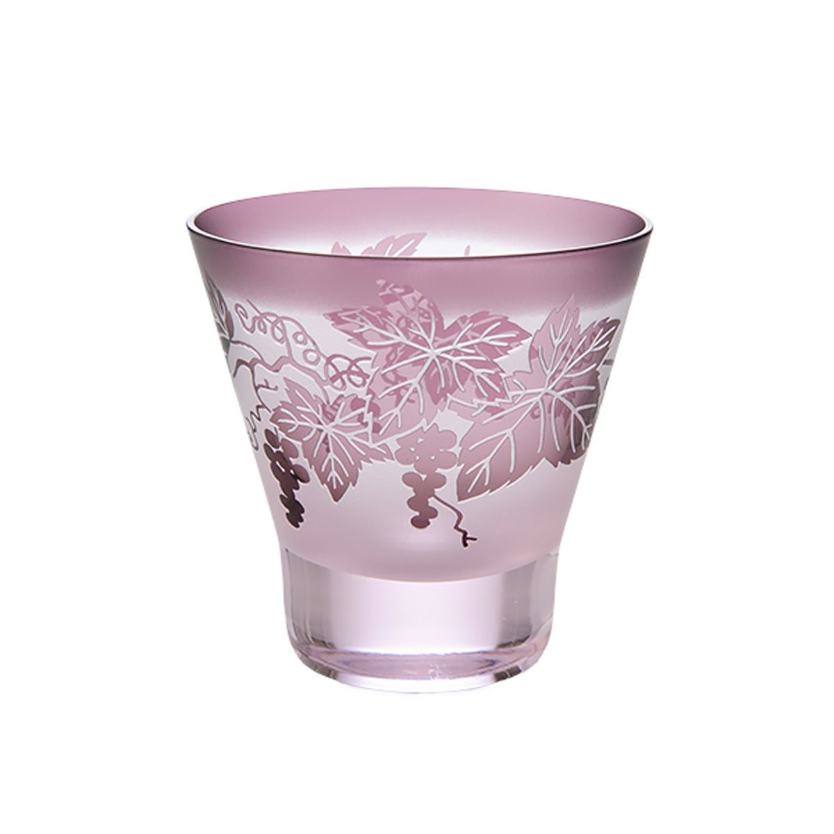 太武朗工房／タブロー 彫刻硝子 夢柄子 ぶどう紋 高台オールドグラス ピンク／パープル 210ml 3467