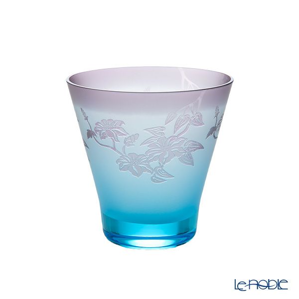 太武朗工房／タブロー 彫刻硝子 夢柄子 鉄線紋 高台オールドグラス ブルー／パープル 210ml 3567