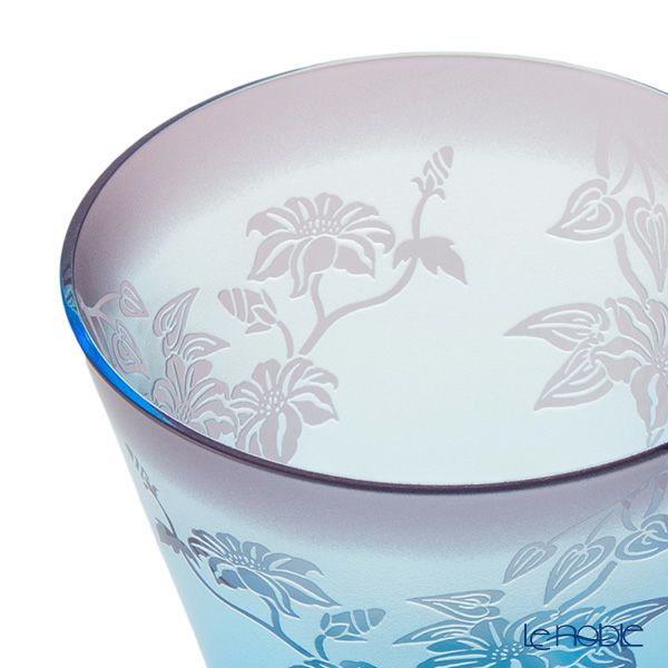 太武朗工房／タブロー 彫刻硝子 夢柄子 鉄線紋 高台オールドグラス ブルー／パープル 210ml 3567