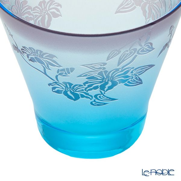 太武朗工房／タブロー 彫刻硝子 夢柄子 鉄線紋 高台オールドグラス ブルー／パープル 210ml 3567