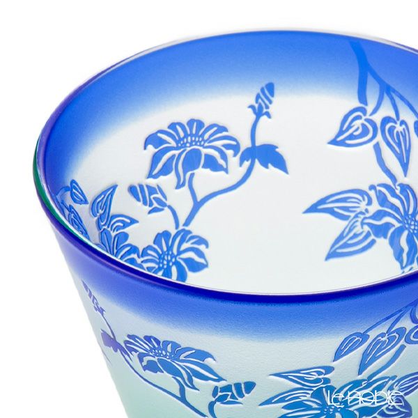 太武朗工房／タブロー 彫刻硝子 夢柄子 鉄線紋 高台オールドグラス グリーン／ブルー 210ml 4167