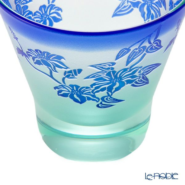 太武朗工房／タブロー 彫刻硝子 夢柄子 鉄線紋 高台オールドグラス グリーン／ブルー 210ml 4167