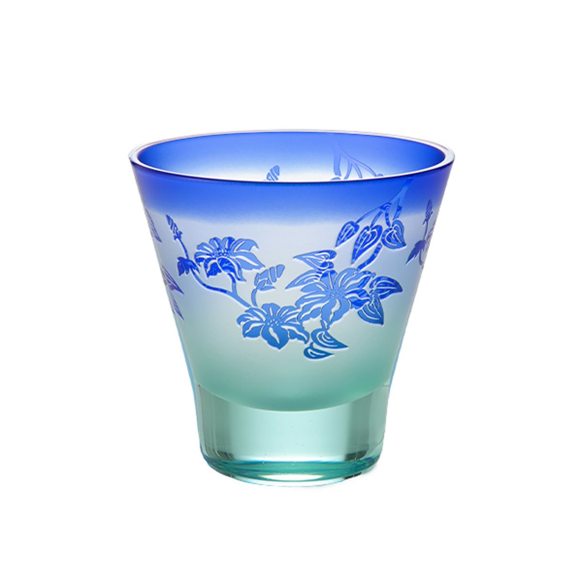 太武朗工房／タブロー 彫刻硝子 夢柄子 鉄線紋 高台オールドグラス グリーン／ブルー 210ml 4167