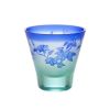 太武朗工房／タブロー 彫刻硝子 夢柄子 鉄線紋 高台オールドグラス グリーン／ブルー 210ml 4167