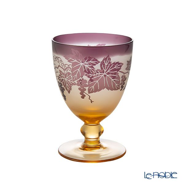 太武朗工房／タブロー 彫刻硝子 夢柄子 ぶどう紋 ゴブレット アンバー／パープル 230ml 3144