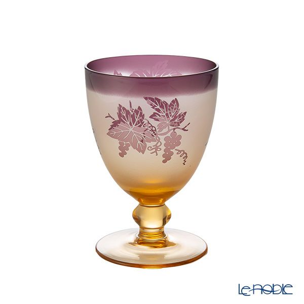太武朗工房／タブロー 彫刻硝子 夢柄子 ぶどう紋 ゴブレット アンバー／パープル 230ml 3144