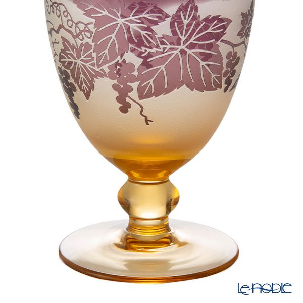 太武朗工房／タブロー 彫刻硝子 夢柄子 ぶどう紋 ゴブレット アンバー／パープル 230ml 3144