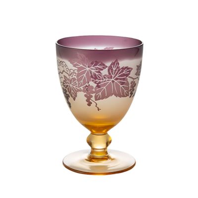 太武朗工房／タブロー 彫刻硝子 夢柄子 ぶどう紋 ゴブレット アンバー