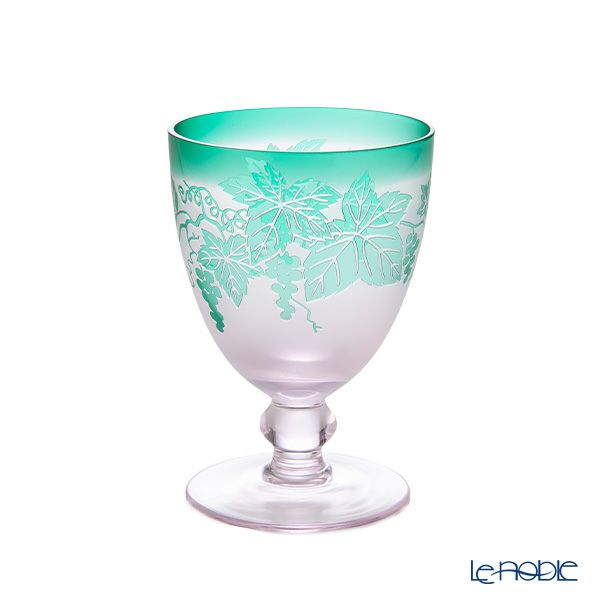 太武朗工房／タブロー 彫刻硝子 夢柄子 ぶどう紋 ゴブレット ピンク／グリーン 230ml 3044