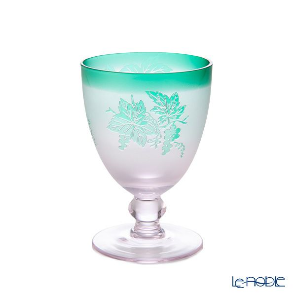太武朗工房／タブロー 彫刻硝子 夢柄子 ぶどう紋 ゴブレット ピンク／グリーン 230ml 3044