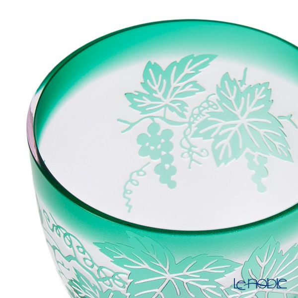 太武朗工房／タブロー 彫刻硝子 夢柄子 ぶどう紋 ゴブレット ピンク／グリーン 230ml 3044