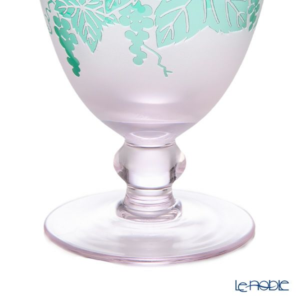 太武朗工房／タブロー 彫刻硝子 夢柄子 ぶどう紋 ゴブレット ピンク／グリーン 230ml 3044